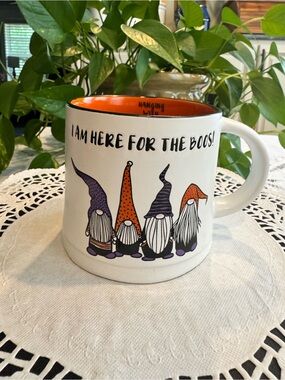 Gnome Ceramic Mug  16 ozs. I am here for the boos /  hanging with my gnomies.